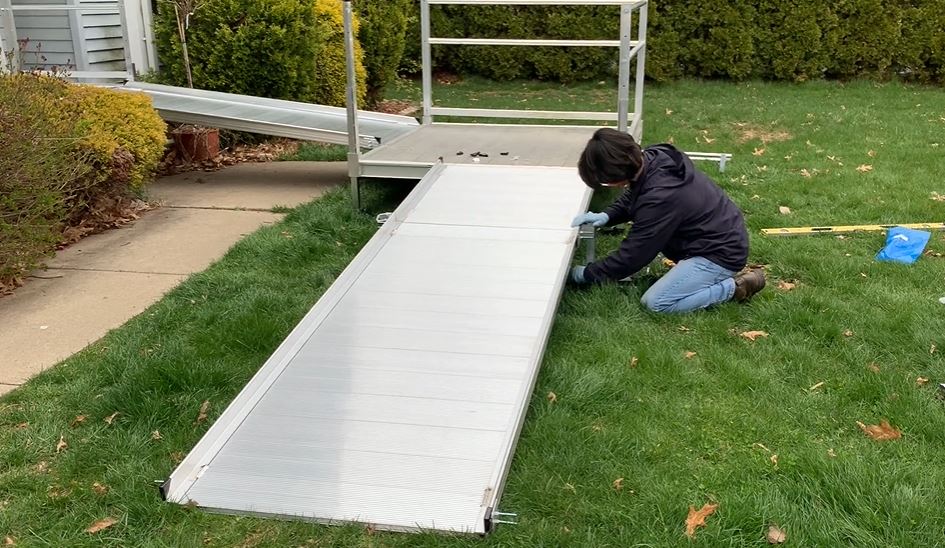 Lifeway Mobility technician installing wheelchair ramp for home in Connecticut