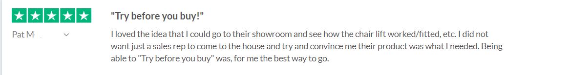 review about Lifeway Mobility stairlift showroom in Chicago suburb