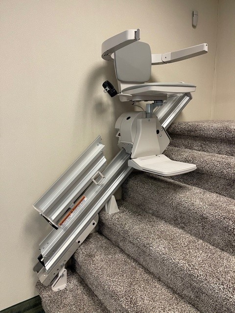 Bruno Elan stair lift in Lifeway Mobility showroom in Saxonburg, PA